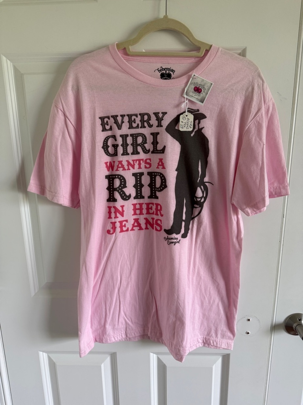 NWT Bohemian Cowgirl "Every Girl Needs a Rip in her Jeans" Pink Tshirt